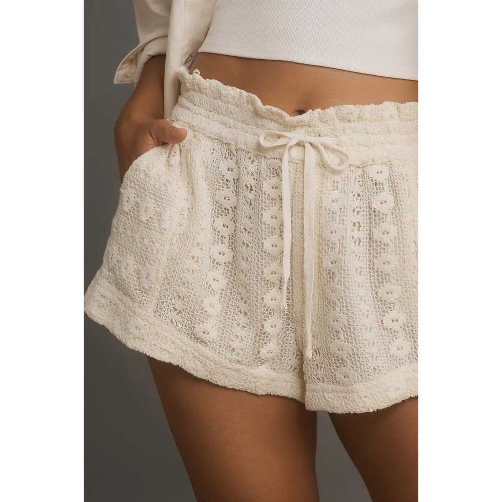 By Anthropologie Lace Tie-Waist Shorts Floral Pull-on Cotton High Rise S 289519 - Picture 1 of 9